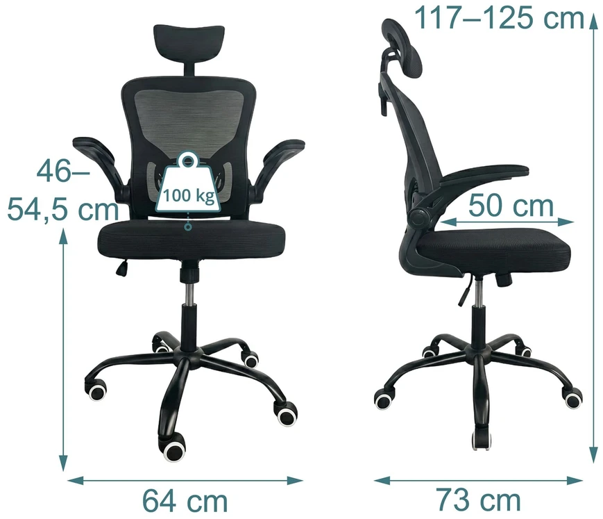 Relaxdays Ergonomiška biuro kėdė, juoda