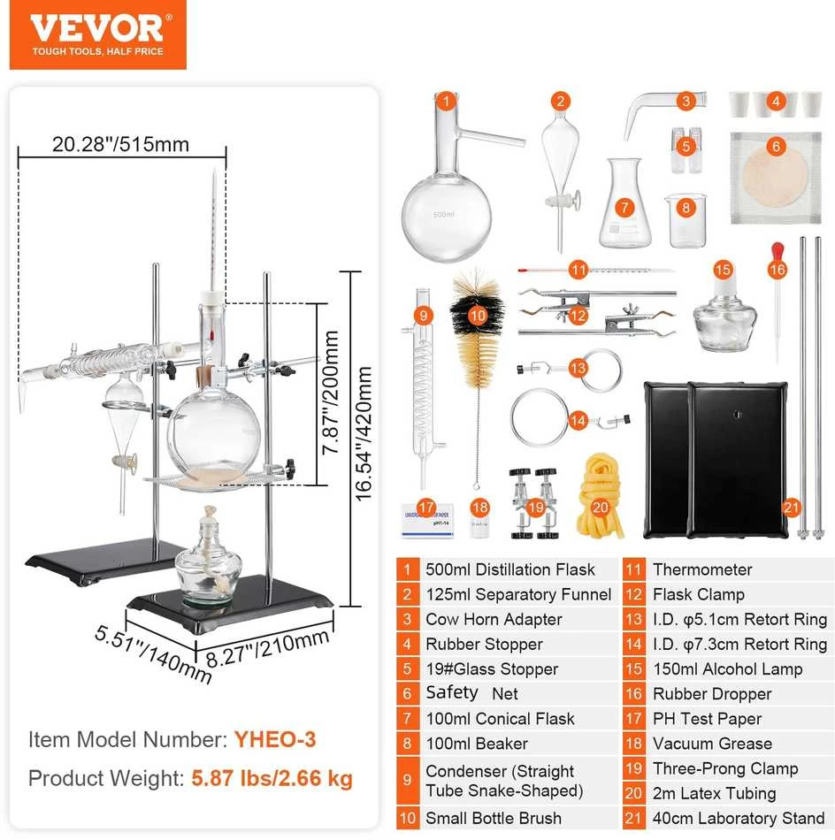VEVOR Eterinio aliejaus distiliavimo rinkinys, 500 ml