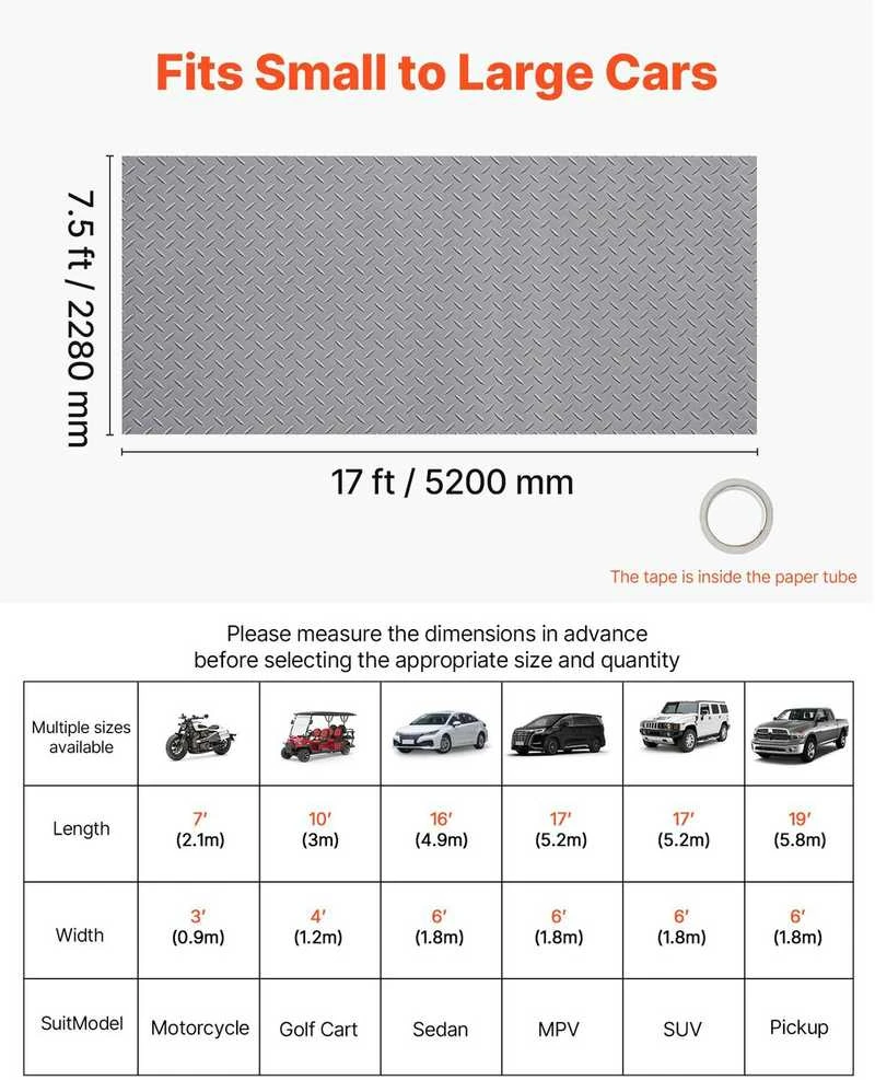 VEVOR garažo grindų danga, 2,28 x 5,2 m, sidabrinė
