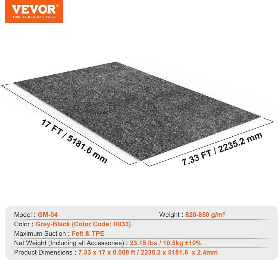 VEVOR Garažo grindų kilimėlis, 2.25 x 5.2 m, atsparus vandeniui