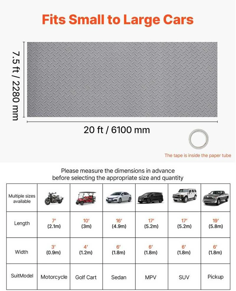 VEVOR Garažo grindų kilimėlis 2,28 x 6,1 m, pilka