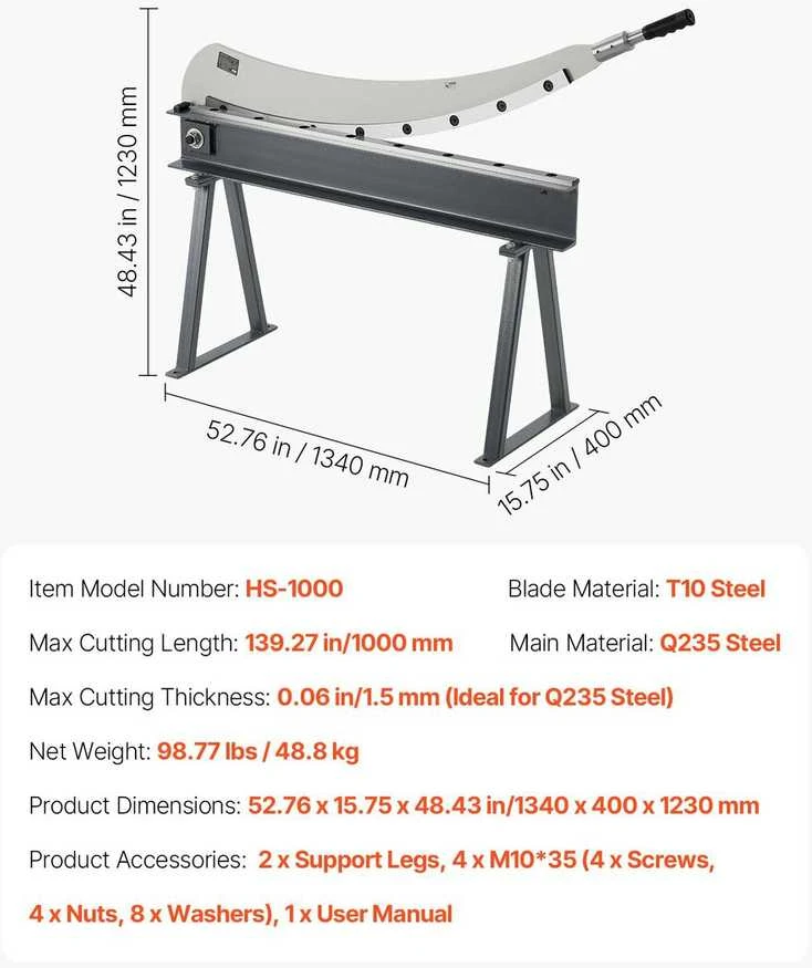 VEVOR Gilotinas žirkles 1000 mm metalui kirpti