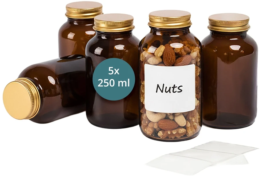 Relaxdays Gintarinio stiklo indeliai, 5 vnt. rinkinys, 250 ml