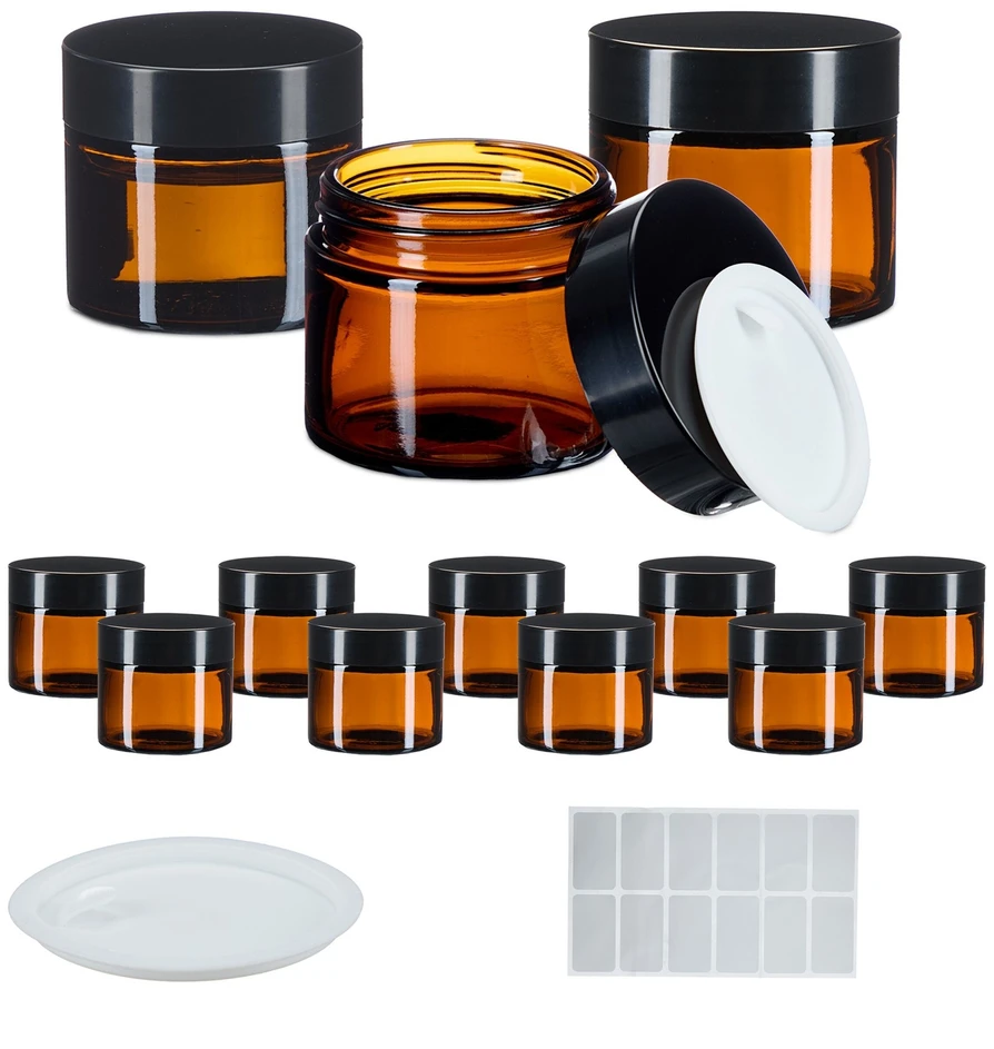 Relaxdays Gintarinio stiklo kremo indelių rinkinys 60 ml