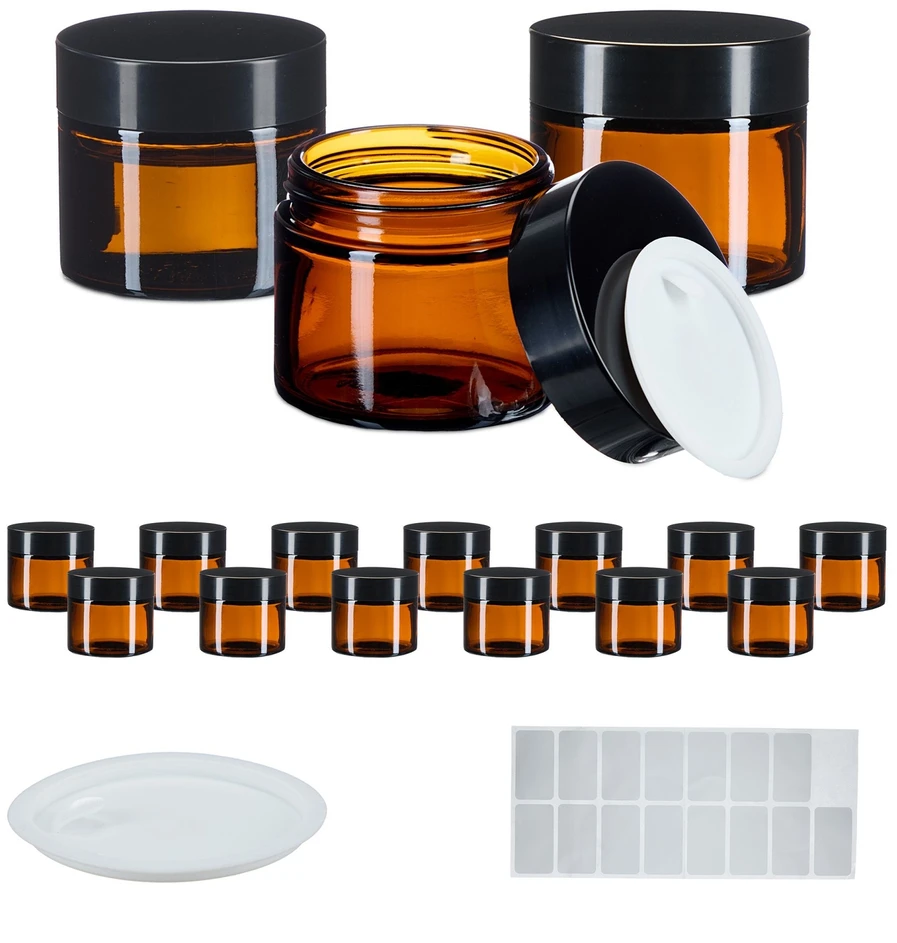 Relaxdays Gintaro spalvos stiklo kremo indelių rinkinys 60 ml