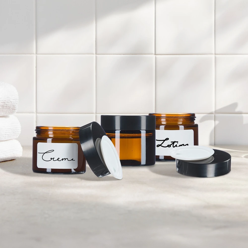 Relaxdays Gintaro spalvos stiklo kremo indelių rinkinys 60 ml