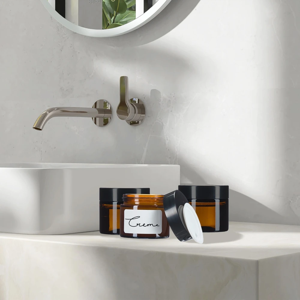 Relaxdays Gintaro spalvos stiklo kremo indelių rinkinys 60 ml