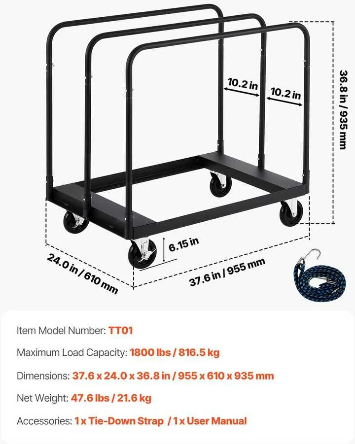 VEVOR Gipso kartono vežimėlis su 816 kg apkrova