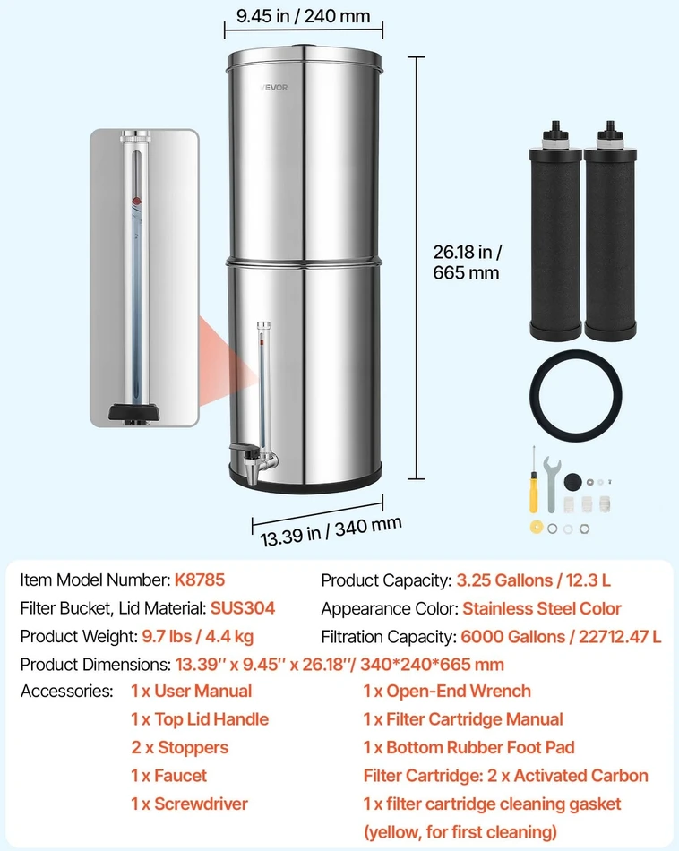VEVOR Gravitacinė vandens filtravimo sistema 12,3 l