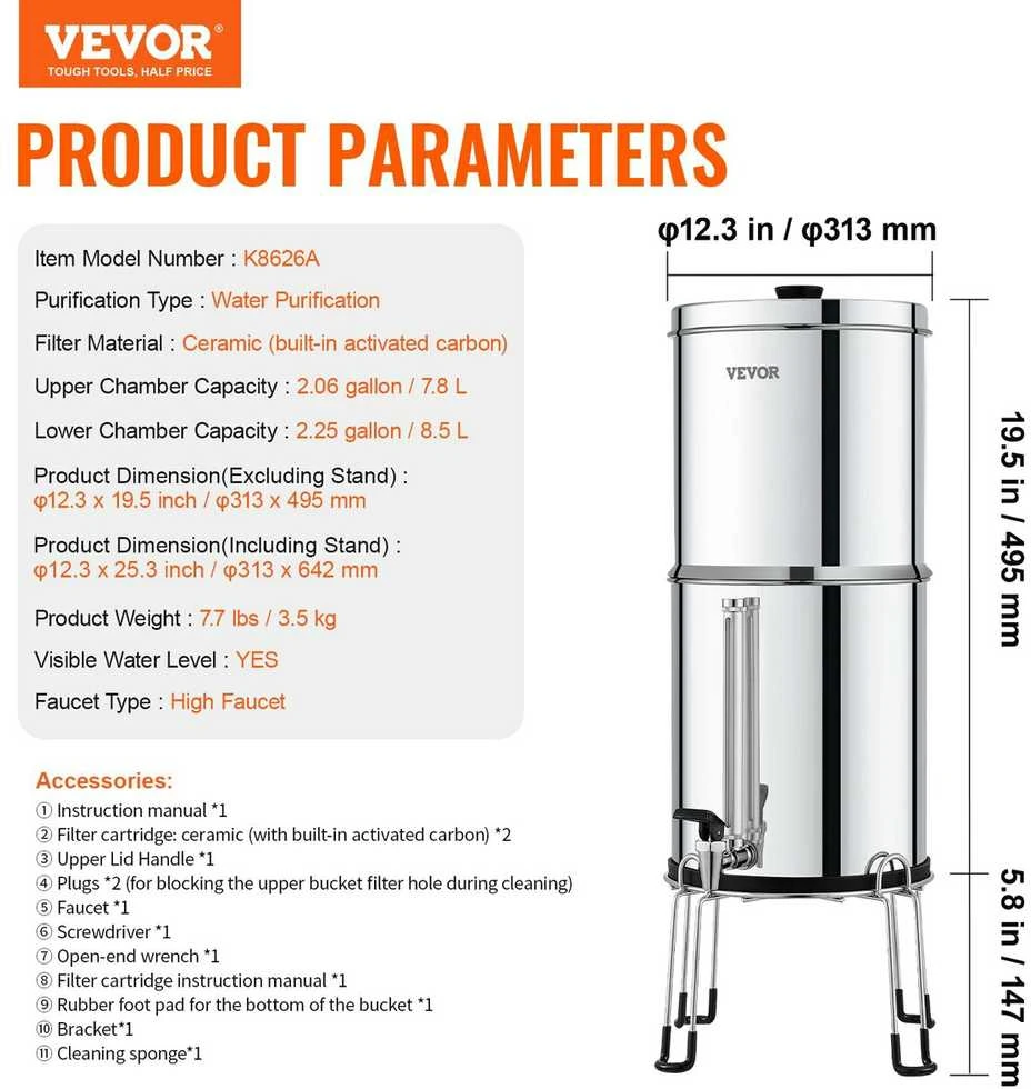 VEVOR Gravitacinė vandens filtravimo sistema 2.25G