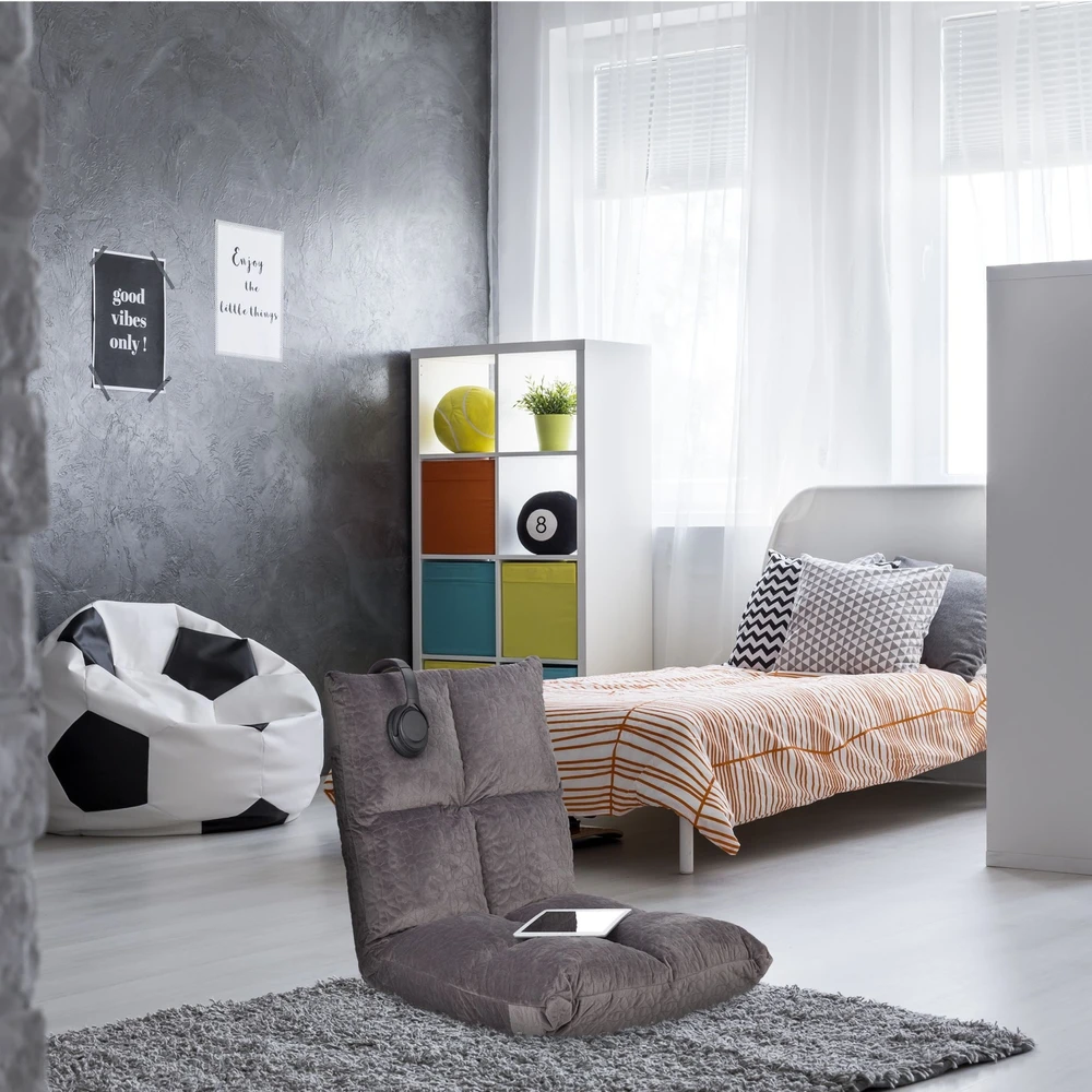 Relaxdays Grindų kėdė su reguliuojamu atlošu