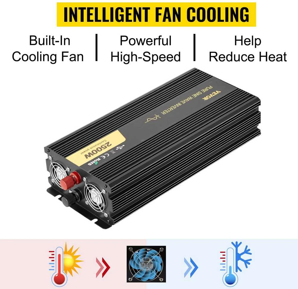 VEVOR Grynos sinusinės bangos keitiklis 2500W, USB