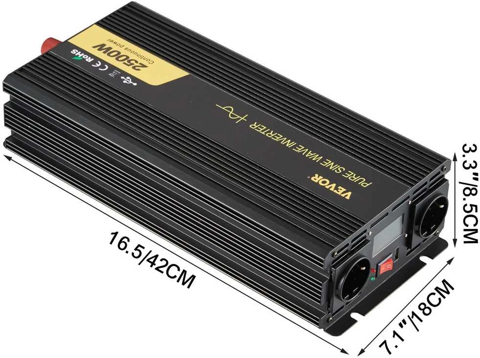 VEVOR Grynos sinusinės bangos keitiklis 2500W, USB