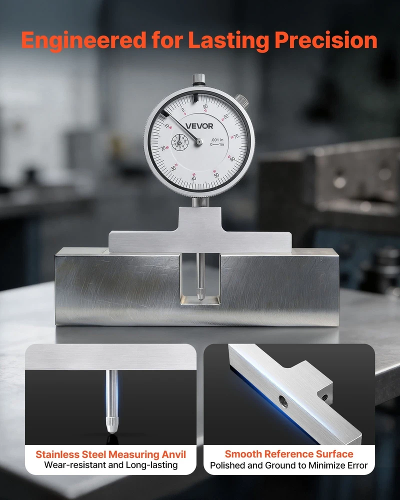 VEVOR Gylio mikrometro matuoklis griovelių, pakopų, skylių gyliui matuoti, tikslus mechaninis įrankis su 0-558.8 mm diapazonu, lengvai skaitoma skalė, gylio matavimo rinkinys, matavimo prietaisas
