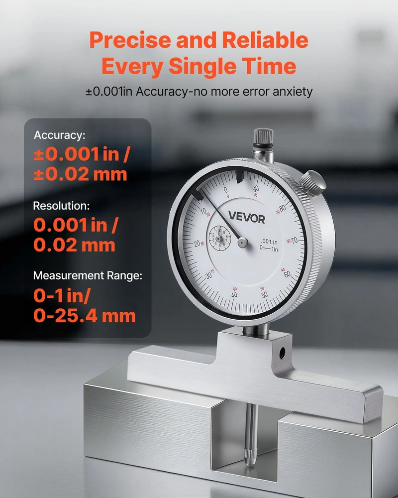 VEVOR Gylio mikrometro matuoklis griovelių, pakopų, skylių gyliui matuoti, tikslus mechaninis įrankis su 0-558.8 mm diapazonu, lengvai skaitoma skalė, gylio matavimo rinkinys, matavimo prietaisas