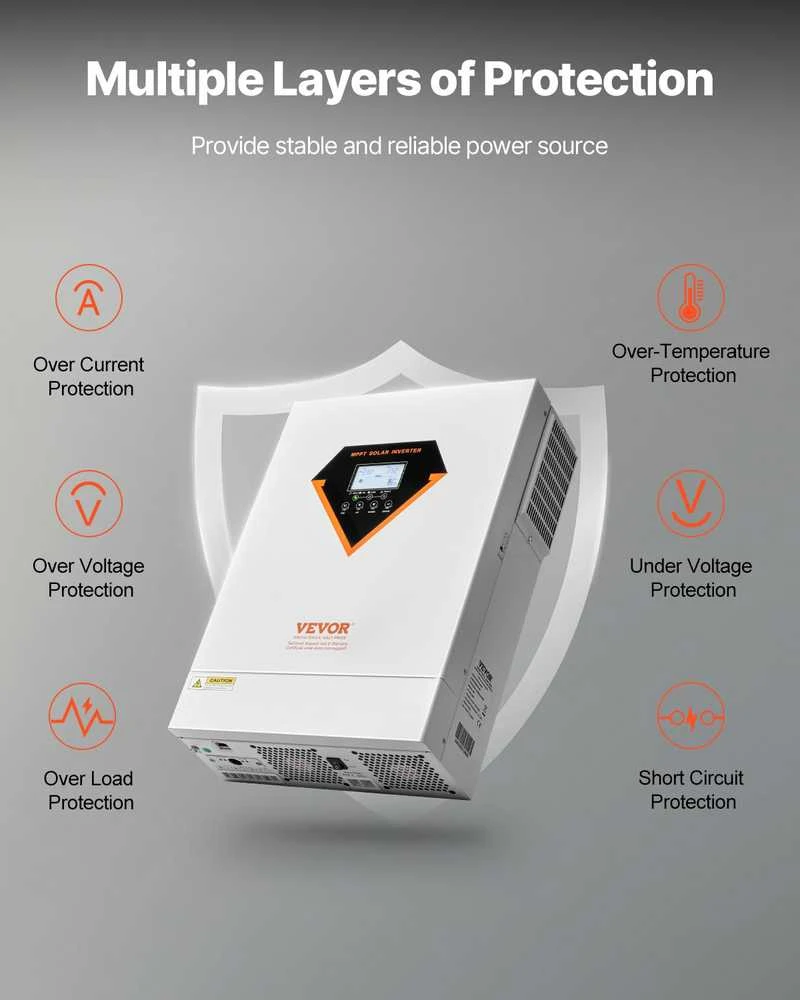 VEVOR Hibridinis saulės inverteris su įkrovikliu 6000W