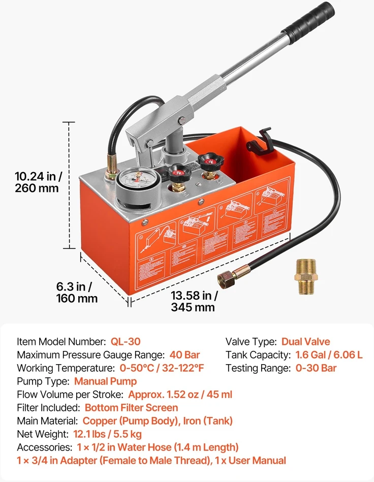 VEVOR Hidrostatinis bandymo siurblys 6,06 l