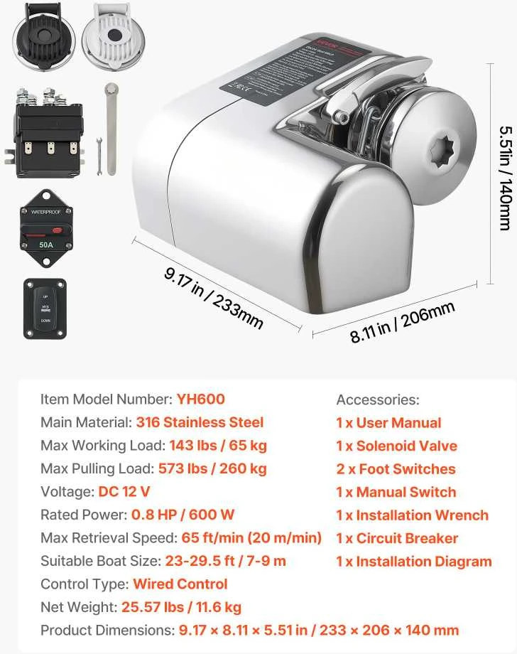 VEVOR Horizontali inkaro gervė, 12V DC, 600W