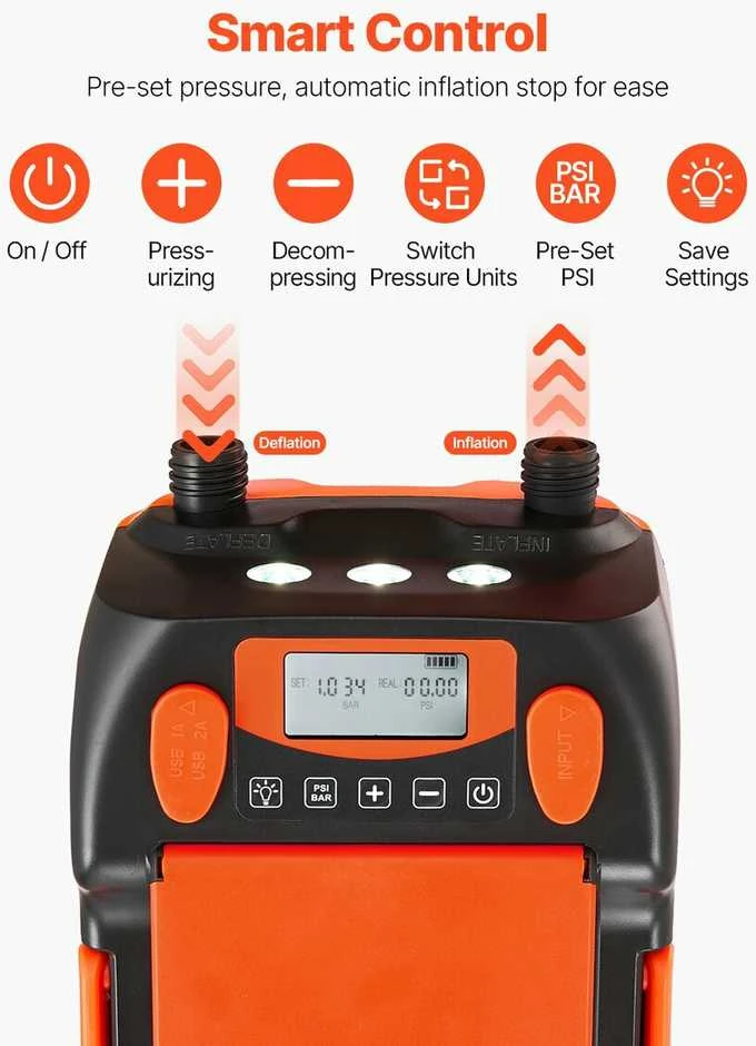 VEVOR Įkraunamas ir nešiojamas pompa su 20 PSI ir LED