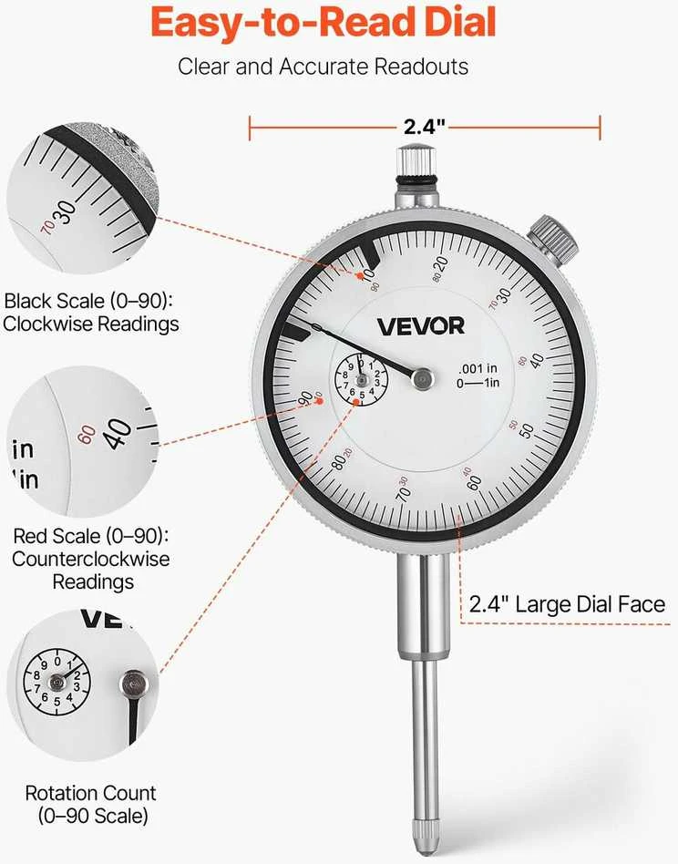 VEVOR Indikatorius su stovu ir dėklu, tikslumas 0,03 mm