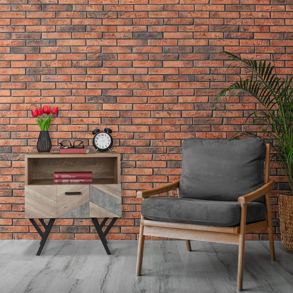 Relaxdays Industrinio stiliaus naktinis staliukas su stalčiumi