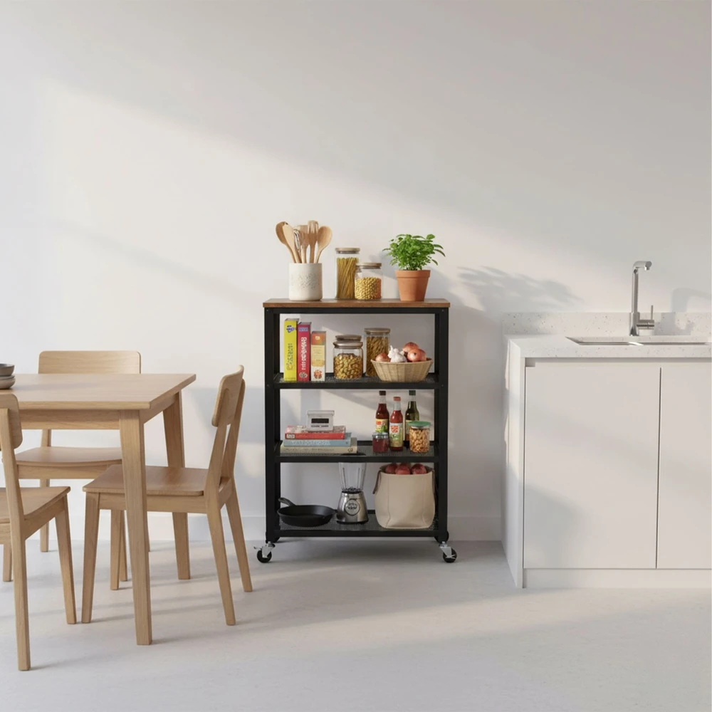 Relaxdays Industrinis 4 lentynų vežimėlis