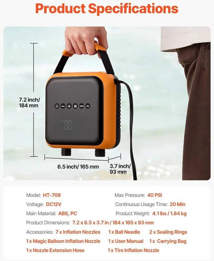 VEVOR Irklentės pompa 40PSI pripučiamiems valčiai