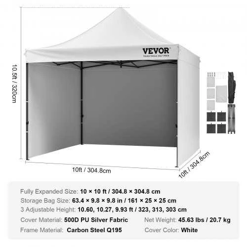VEVOR Išskleidžiama pavėsinės palapinė 304x304cm su sienelėmis