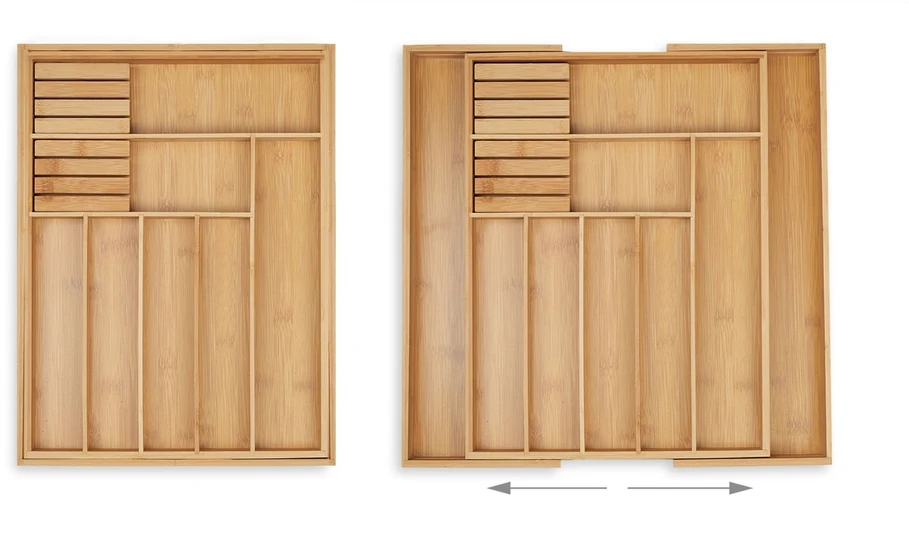 Relaxdays Išplečiamas bambukinis stalo įrankių dėklas