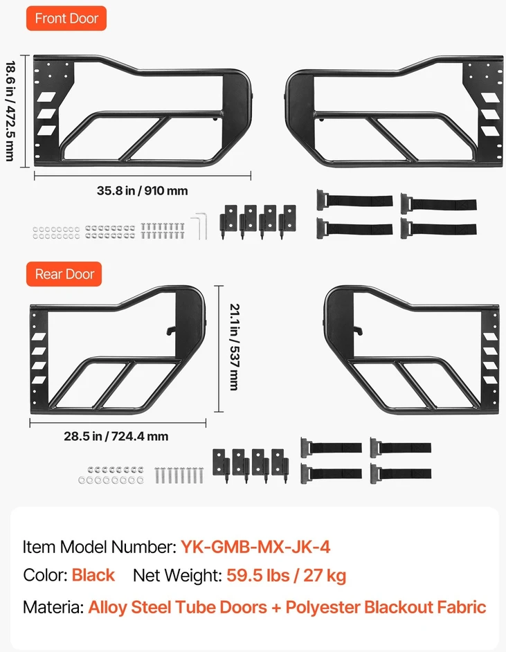 VEVOR Jeep vamzdinės durys 4 durims JK Unlimited