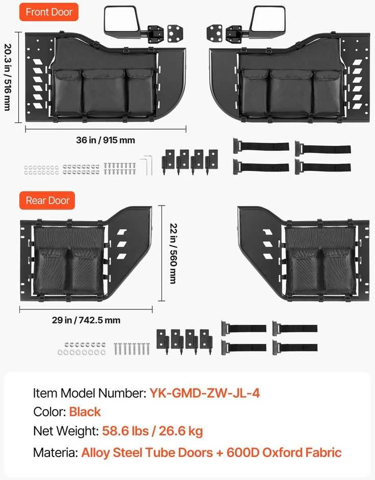 VEVOR Jeep Wrangler ir Gladiator plieninės durys