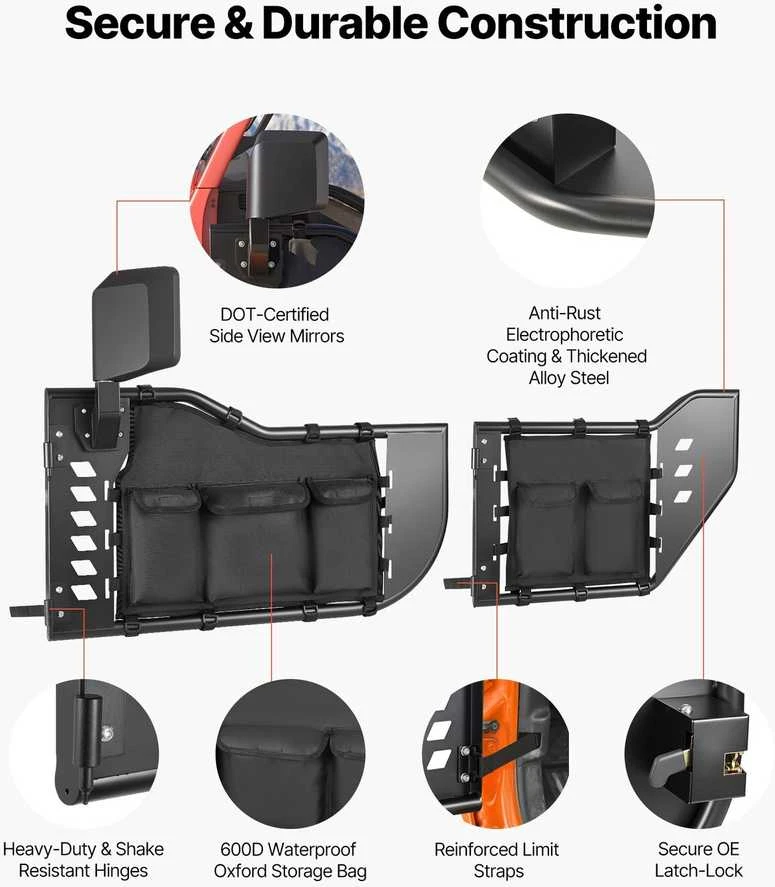 VEVOR Jeep Wrangler ir Gladiator plieninės durys