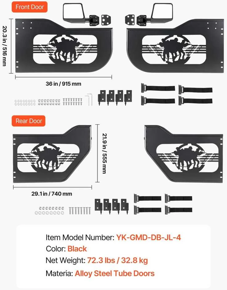 VEVOR Jeep Wrangler ir Gladiator vamzdinės durys