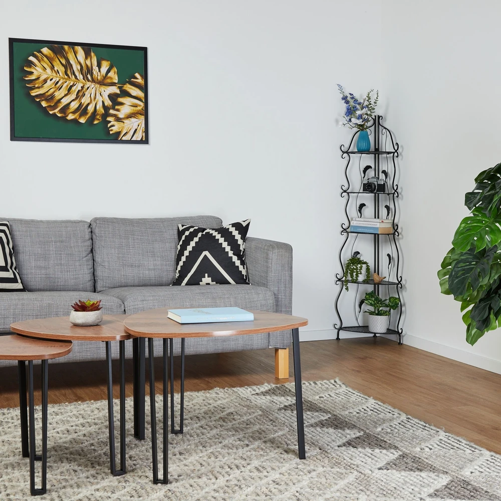 Relaxdays Juoda kampinė lentyna su 5 skyriais