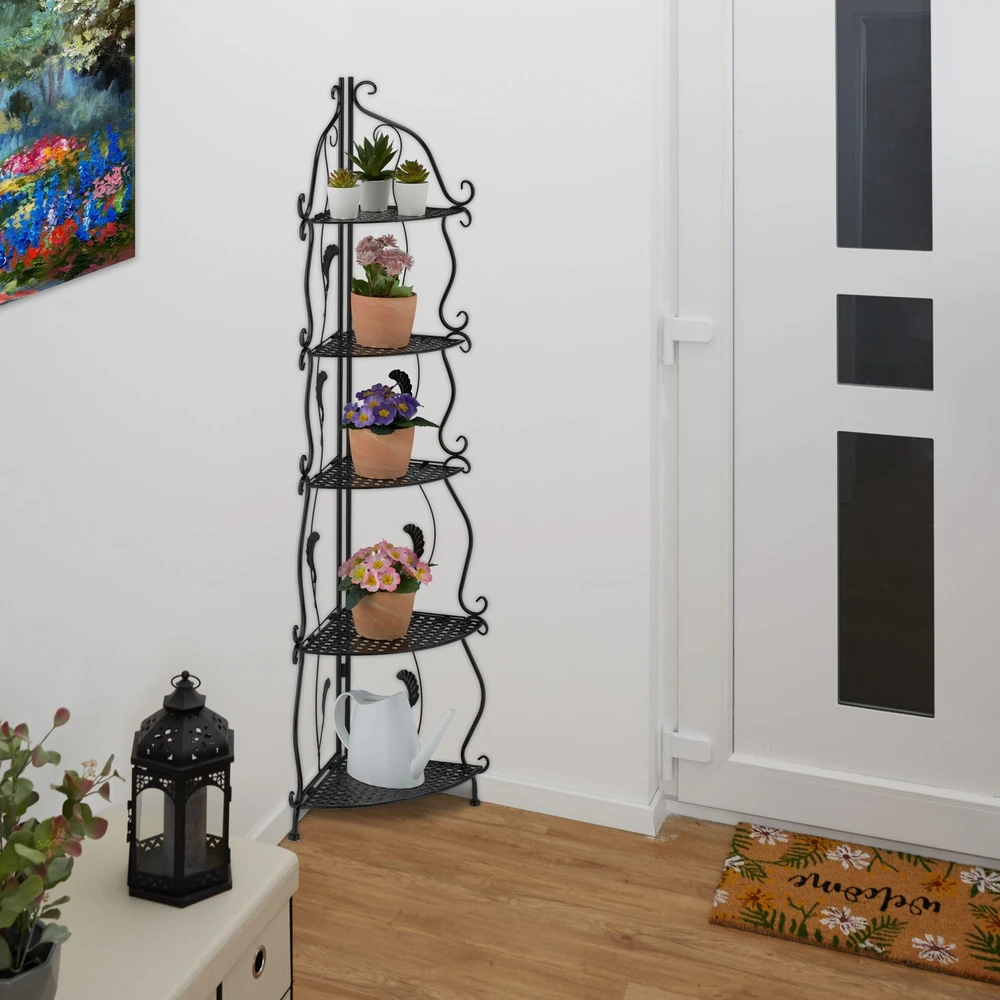 Relaxdays Juoda kampinė lentyna su 5 skyriais