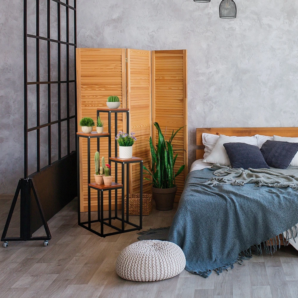 Relaxdays Juodas augalų stovas su 4 lygiais