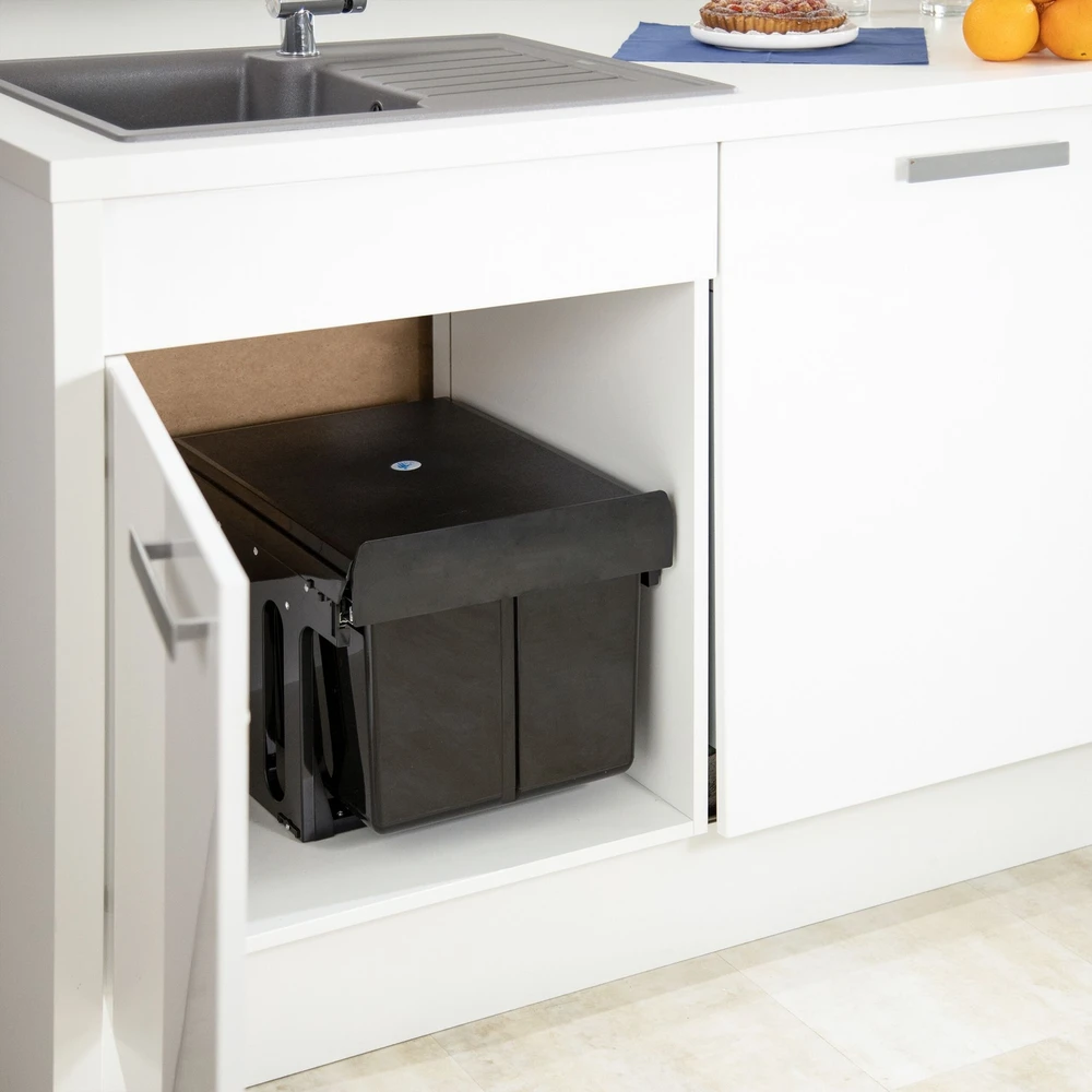 Relaxdays Juodas įmontuojamas atliekų rūšiavimo konteineris 2x15L