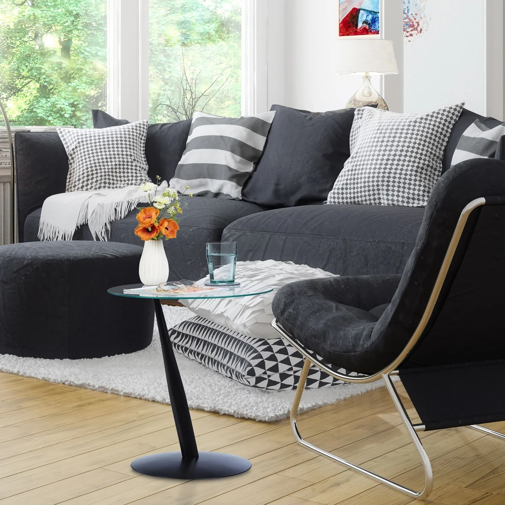Relaxdays Juodas stiklinis šoninis staliukas