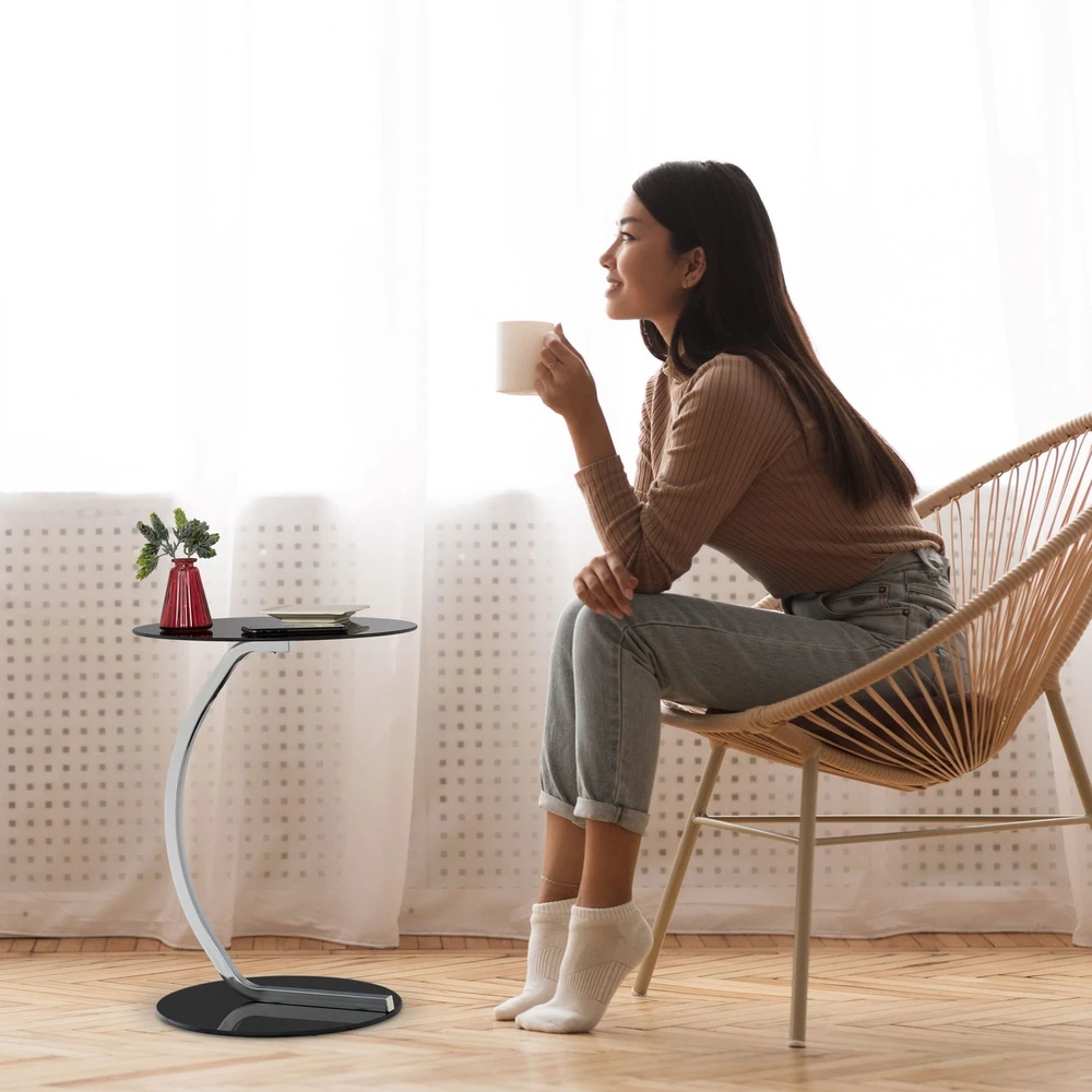 Relaxdays Juodas stiklinis šoninis staliukas