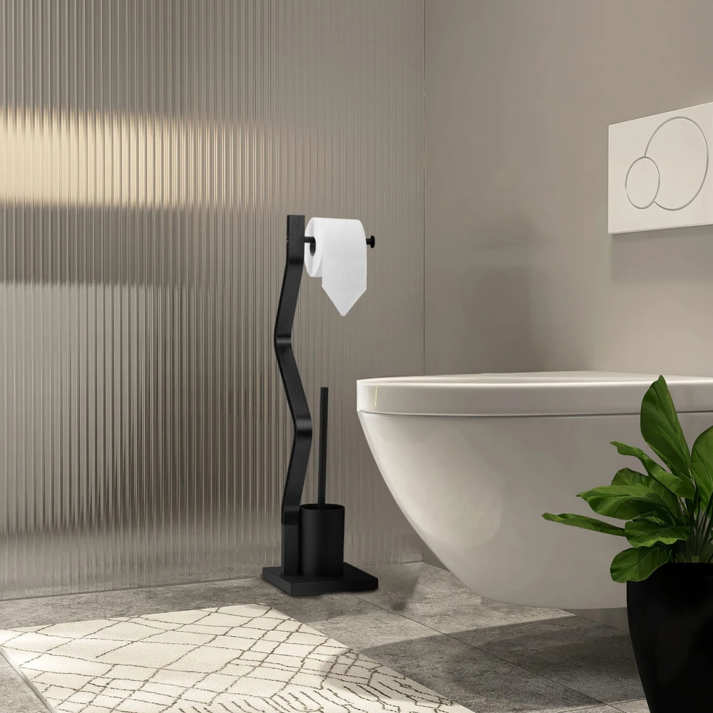 Relaxdays Juodas WC komplektas su tualetinio popieriaus laikikliu ir šepečiu