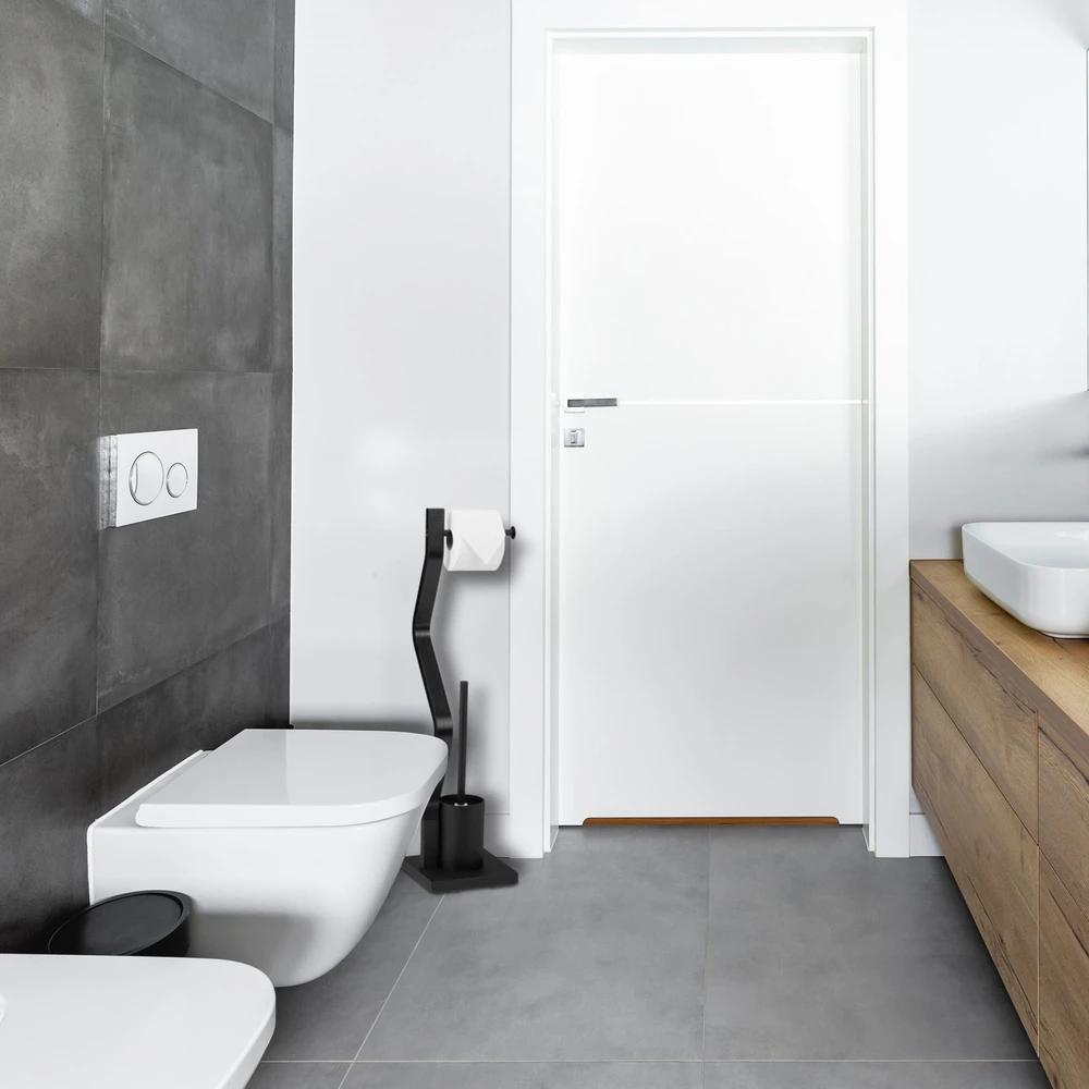 Relaxdays Juodas WC komplektas su tualetinio popieriaus laikikliu ir šepečiu