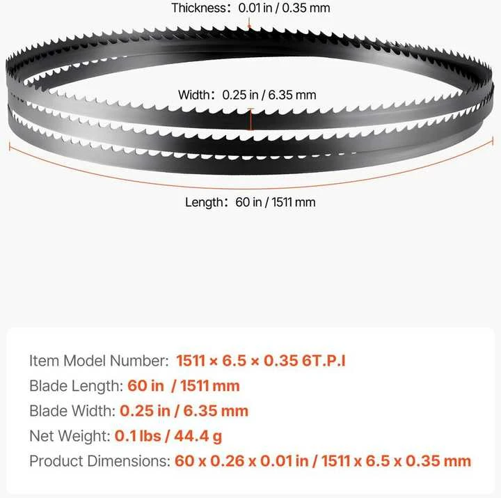 VEVOR Juostinis pjūklas, 1511 mm, 6 TPI dantys