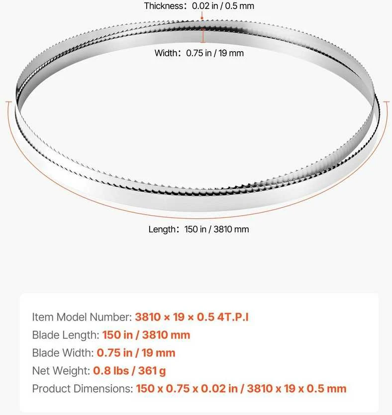 VEVOR Juostinis pjūklas 3810 mm ilgio, 19 mm pločio