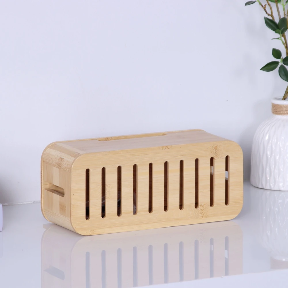 Relaxdays Kabelių dėžė su telefono laikikliu Bamboo
