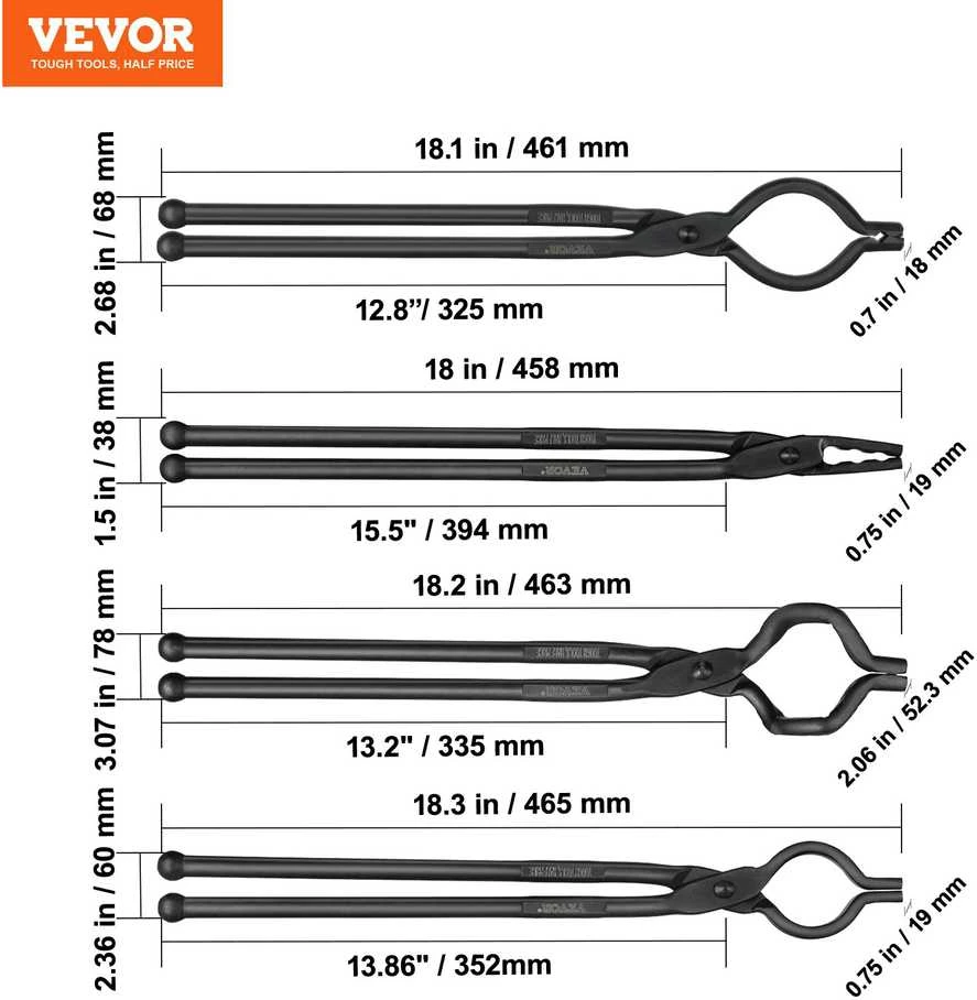 VEVOR Kalvystės žnyplės 45 cm, 4 vnt. komplektas