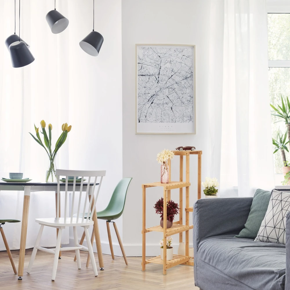 Relaxdays Kampinė bambukinė augalų lentyna