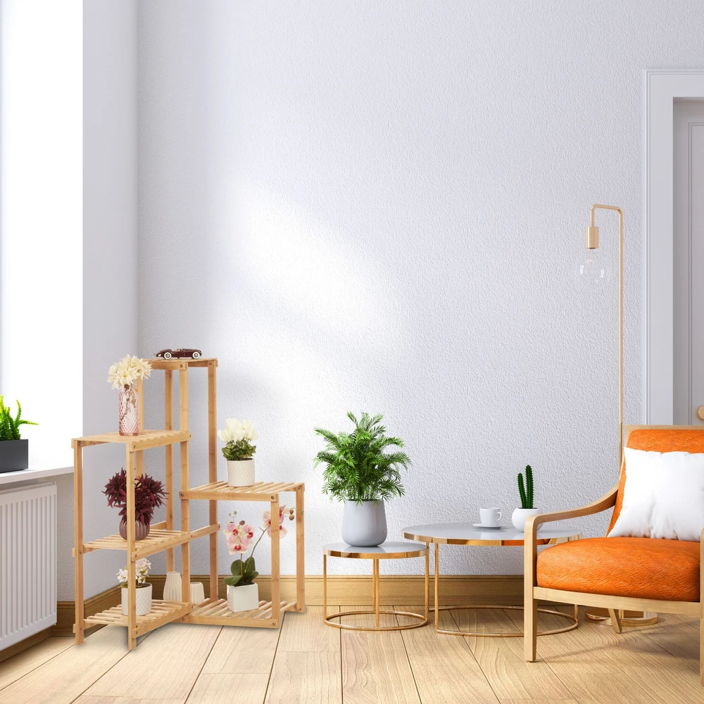 Relaxdays Kampinė bambukinė augalų lentyna