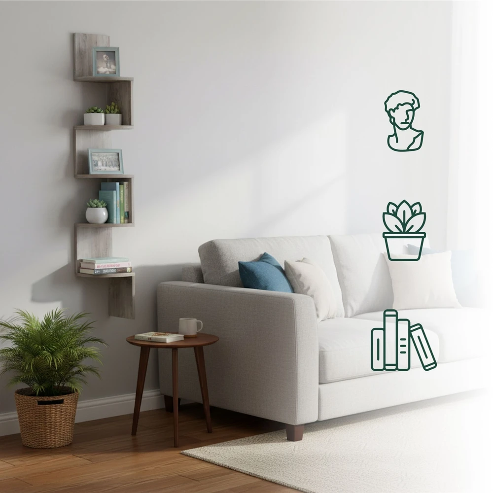 Relaxdays Kampinė sieninė lentyna 5 lygių