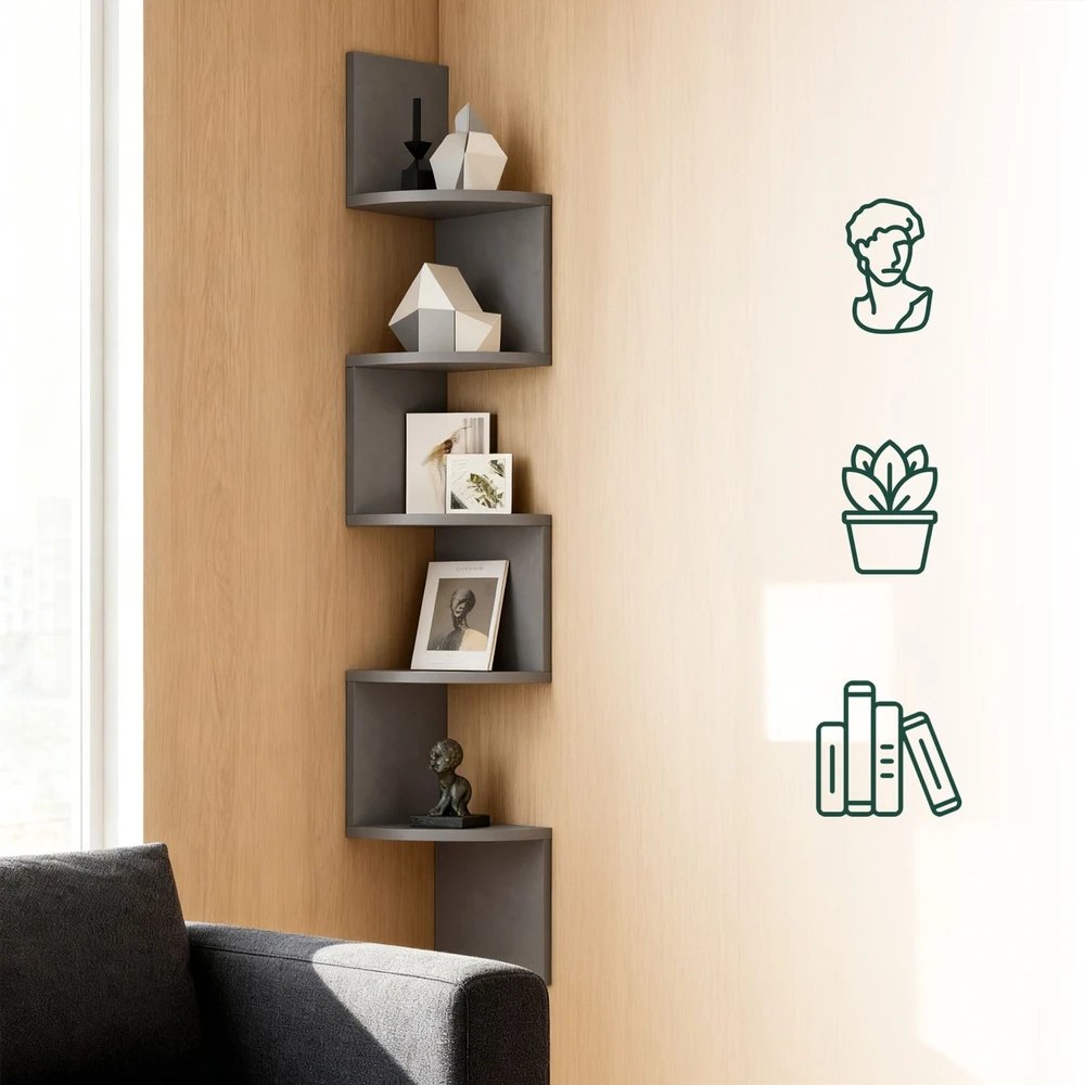Relaxdays Kampinė sieninė lentyna, 5 lygių