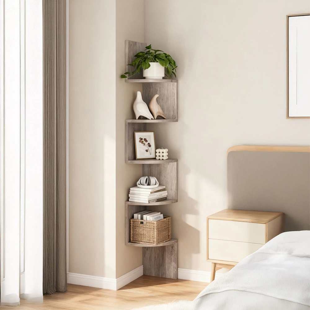 Relaxdays Kampinė sieninė lentyna 5 lygių